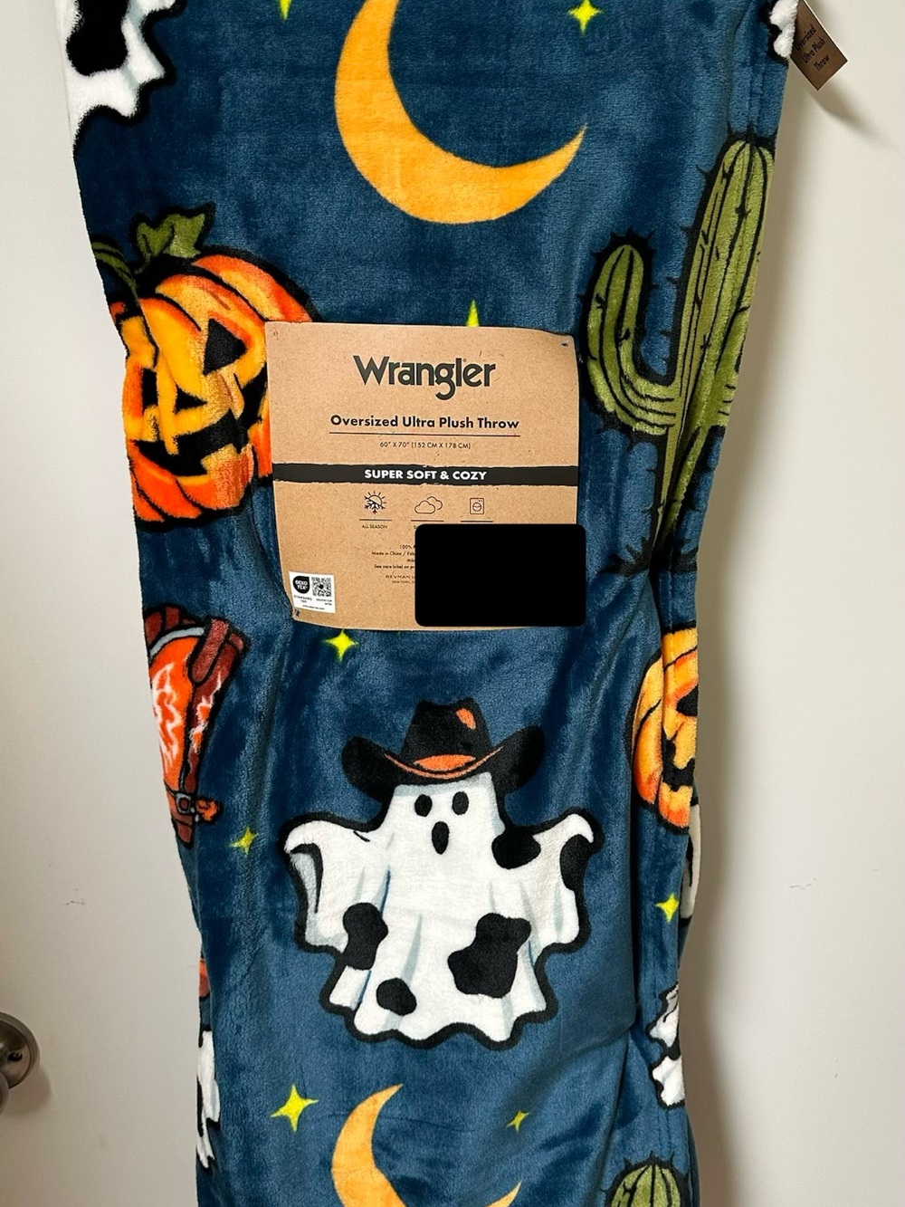 Wrangler Halloween PlushThrow in Navy with Cowboy Ghost and Boots